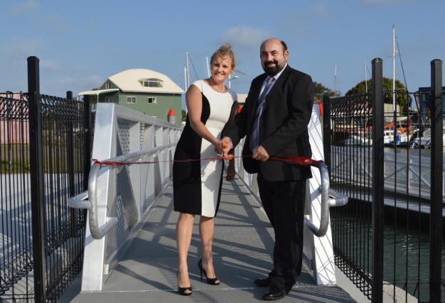Redland City Mayor, Karen Williams and Councillor Mark Edwards (Division 5) officially open the new pontoon at Weinam Creek